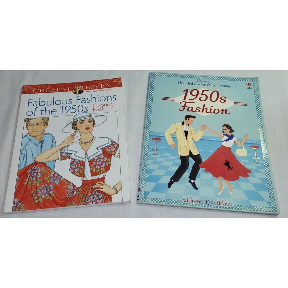 Creative Haven Usborne 1950s Fashion Coloring and Sticker Book Set Vintage Style